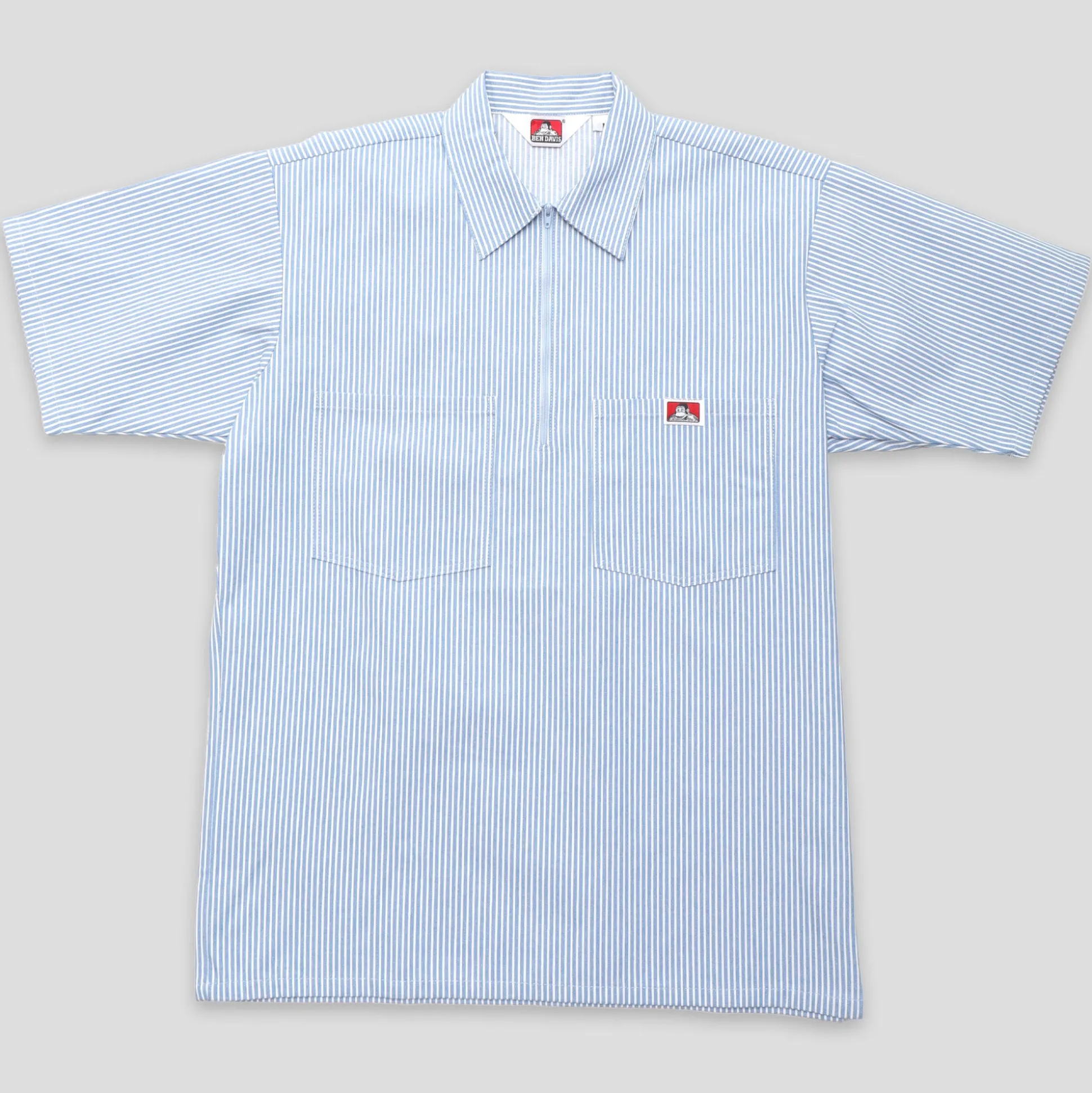 Ben Davis Striped 1/2 Zip Short-Sleeve Shirt - Blue