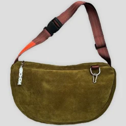 Bichon Pockets Everyday Suede Crossbody Slouch Bag - Olive