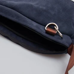 Bichon Pockets Everyday Suede Crossbody Slouch Bag - Navy