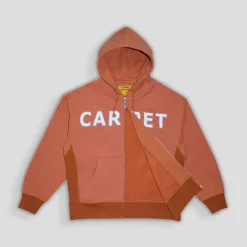 Carpet Company Rhinestone Double Zip Hoodie - Dusty Brown