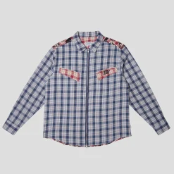 Hoddle Skyline Zip Up Flannel Shirt - Navy Plaid / Red Plaid