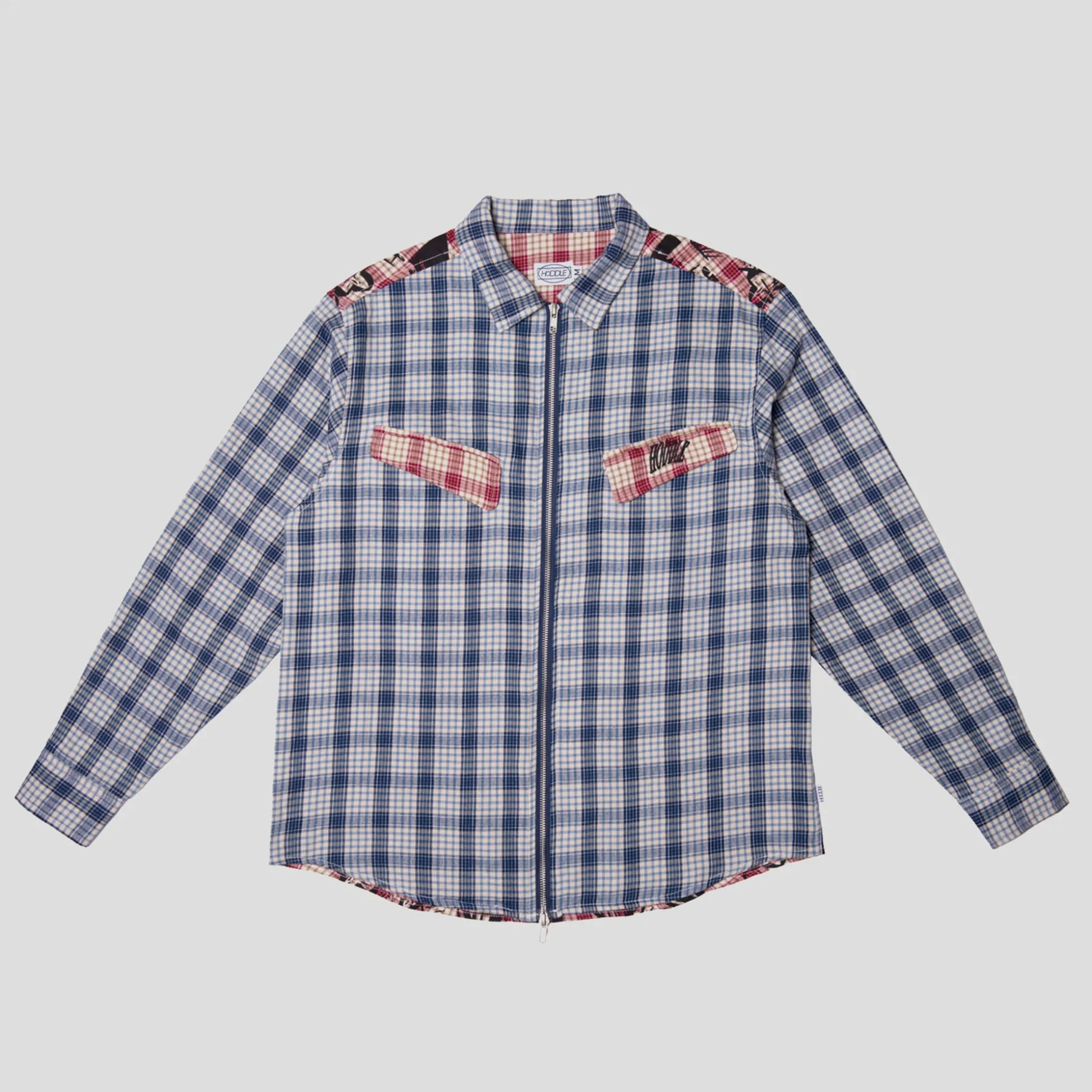 Hoddle Skyline Zip Up Flannel Shirt - Navy Plaid / Red Plaid
