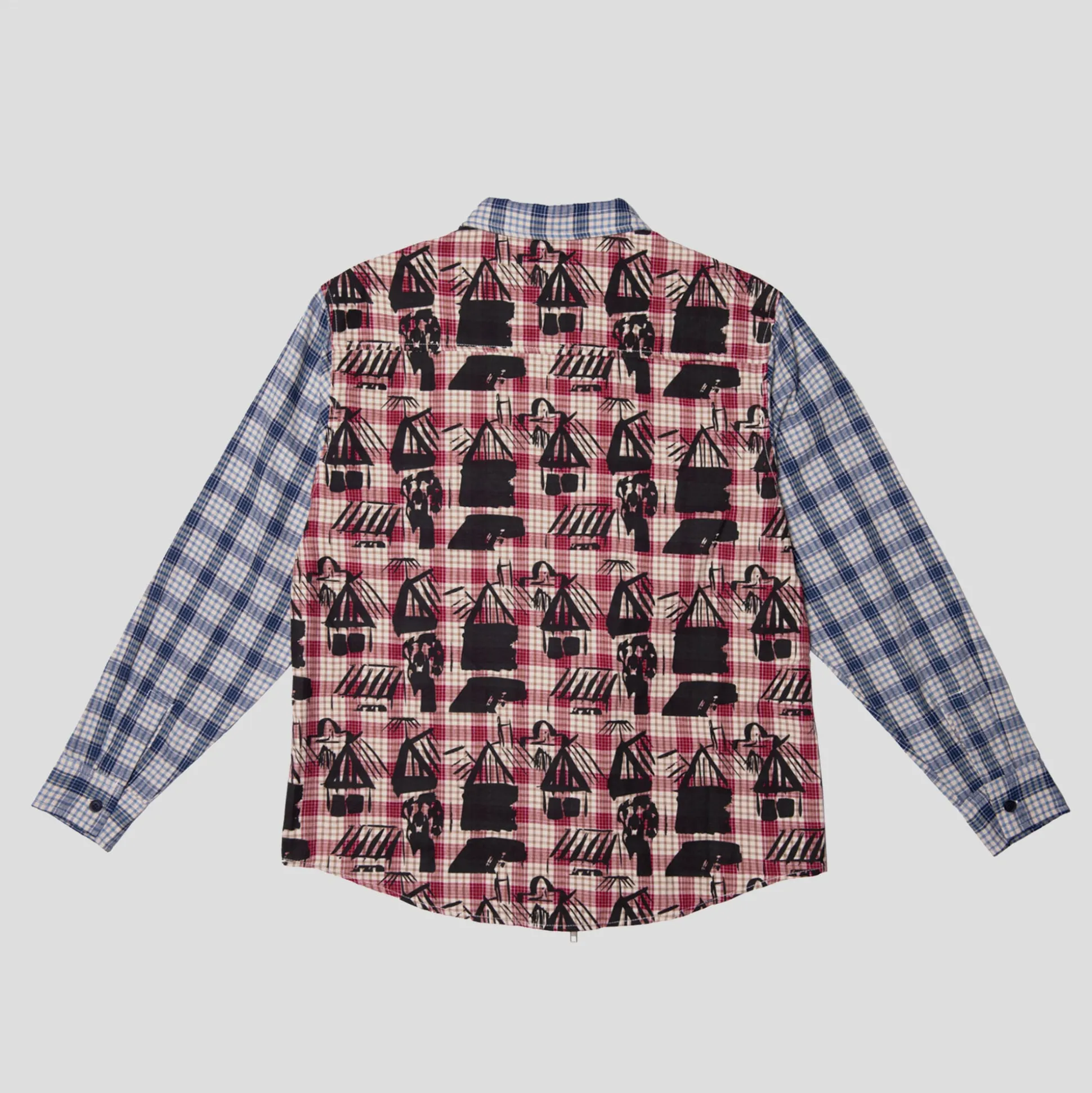 Hoddle Skyline Zip Up Flannel Shirt - Navy Plaid / Red Plaid