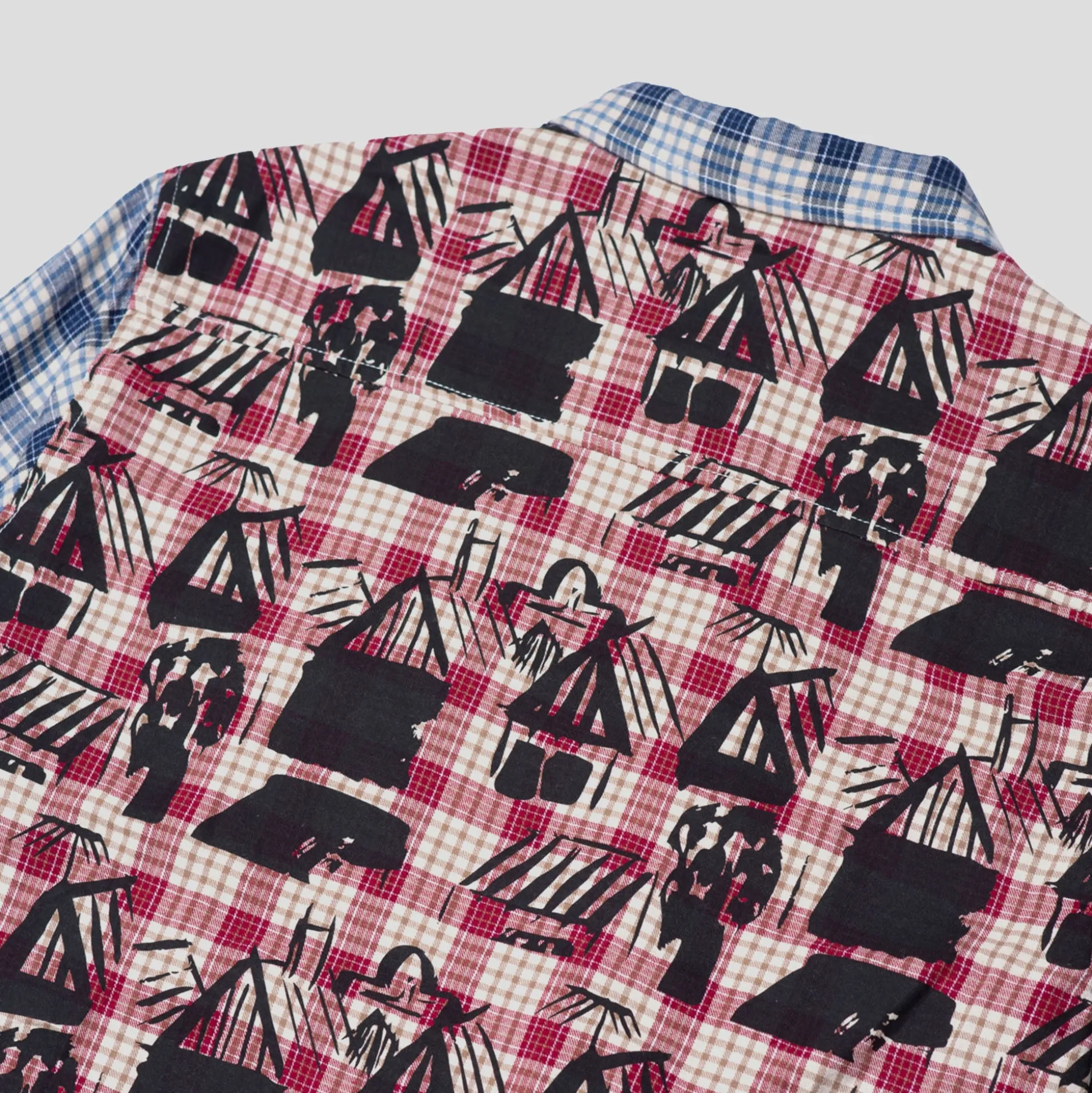 Hoddle Skyline Zip Up Flannel Shirt - Navy Plaid / Red Plaid