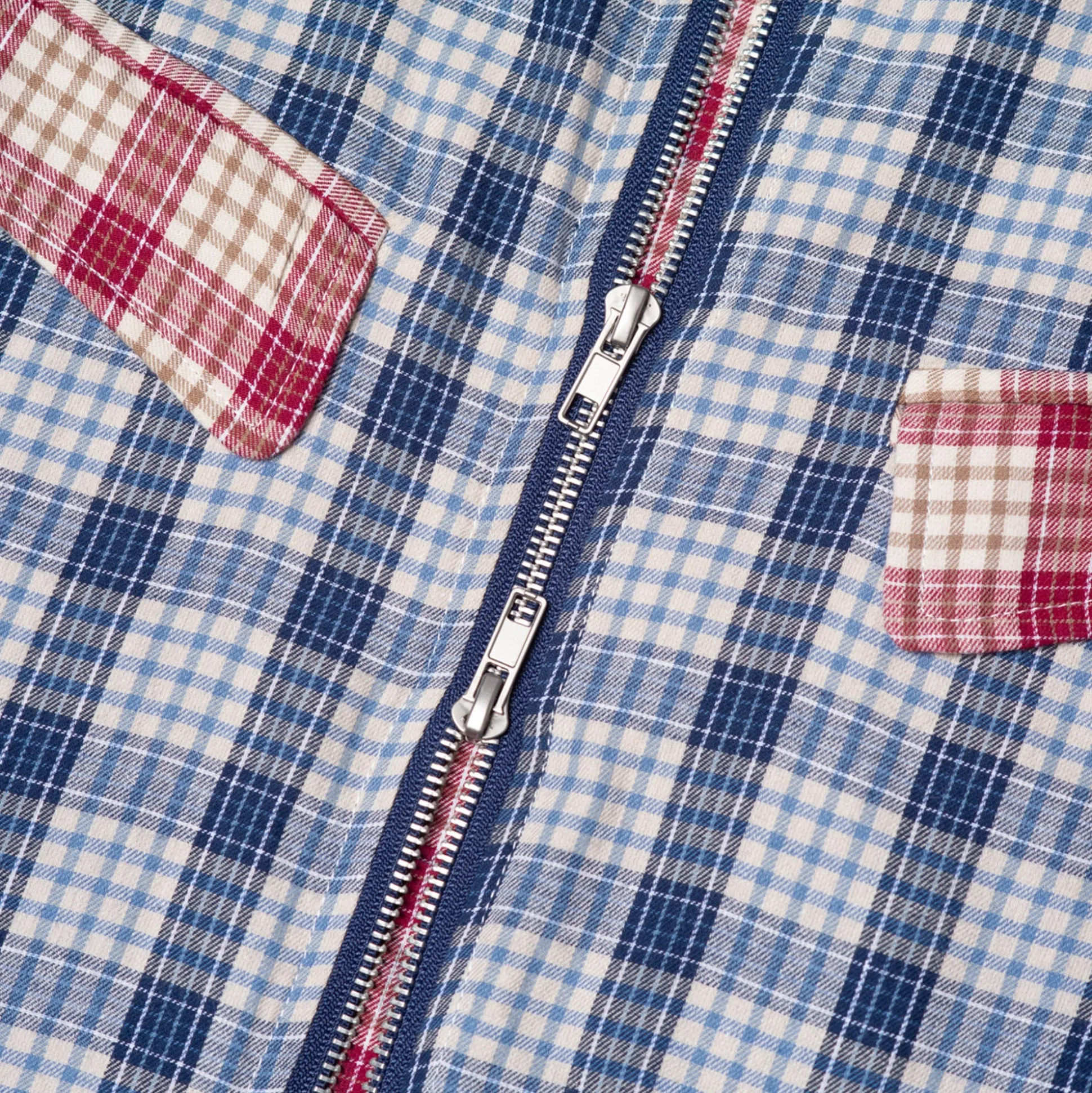 Hoddle Skyline Zip Up Flannel Shirt - Navy Plaid / Red Plaid