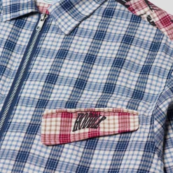 Hoddle Skyline Zip Up Flannel Shirt - Navy Plaid / Red Plaid