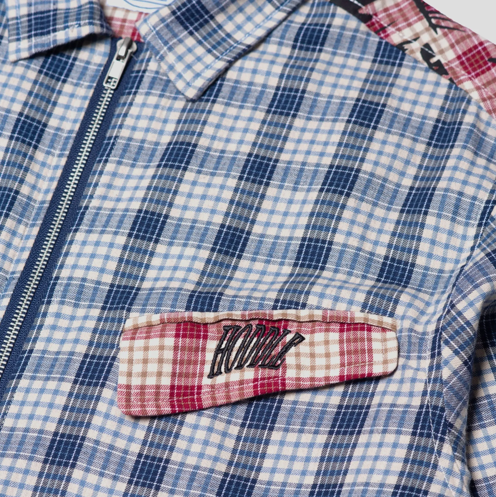 Hoddle Skyline Zip Up Flannel Shirt - Navy Plaid / Red Plaid