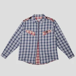 Hoddle Skyline Zip Up Flannel Shirt - Navy Plaid / Red Plaid