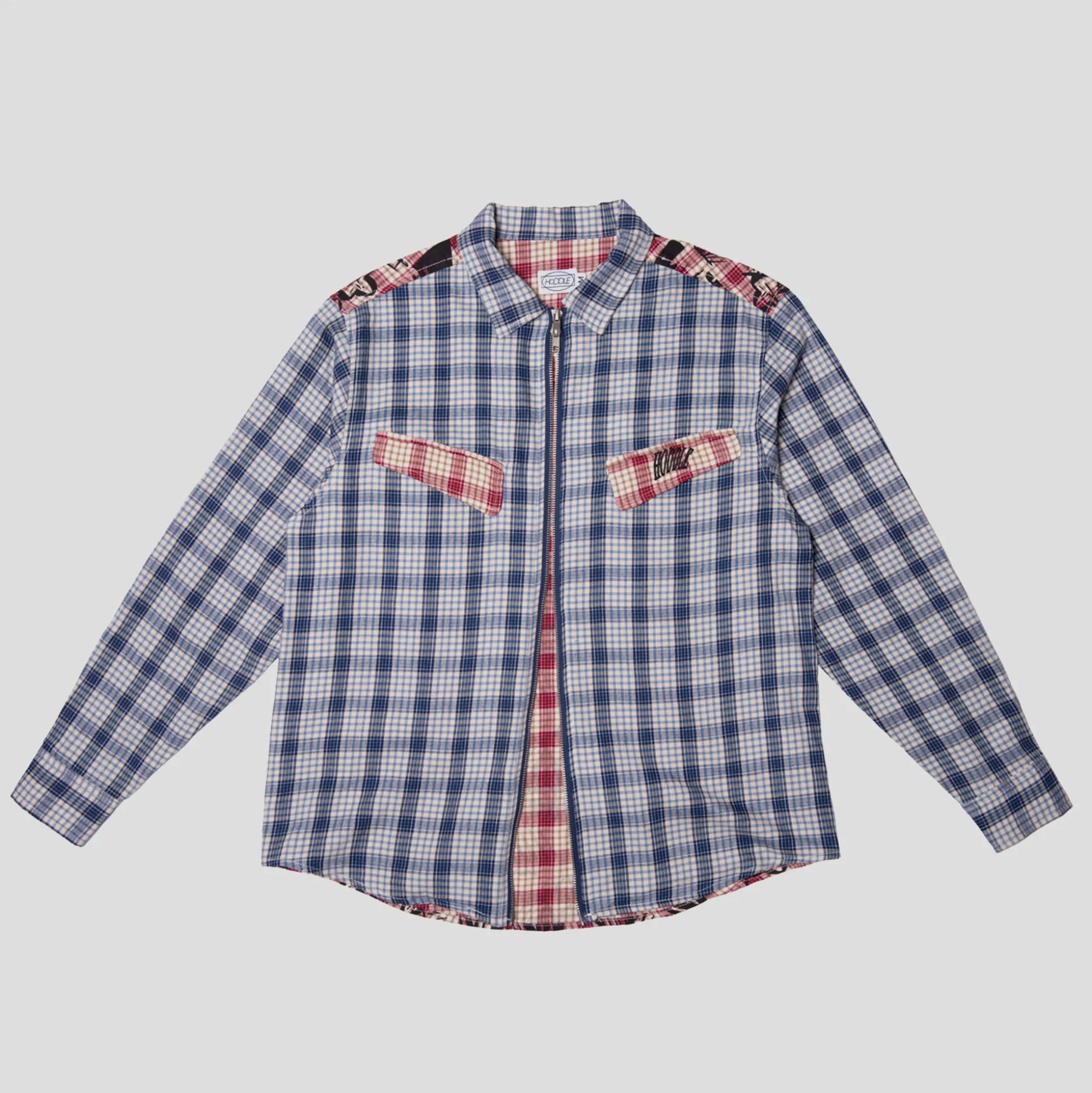 Hoddle Skyline Zip Up Flannel Shirt - Navy Plaid / Red Plaid