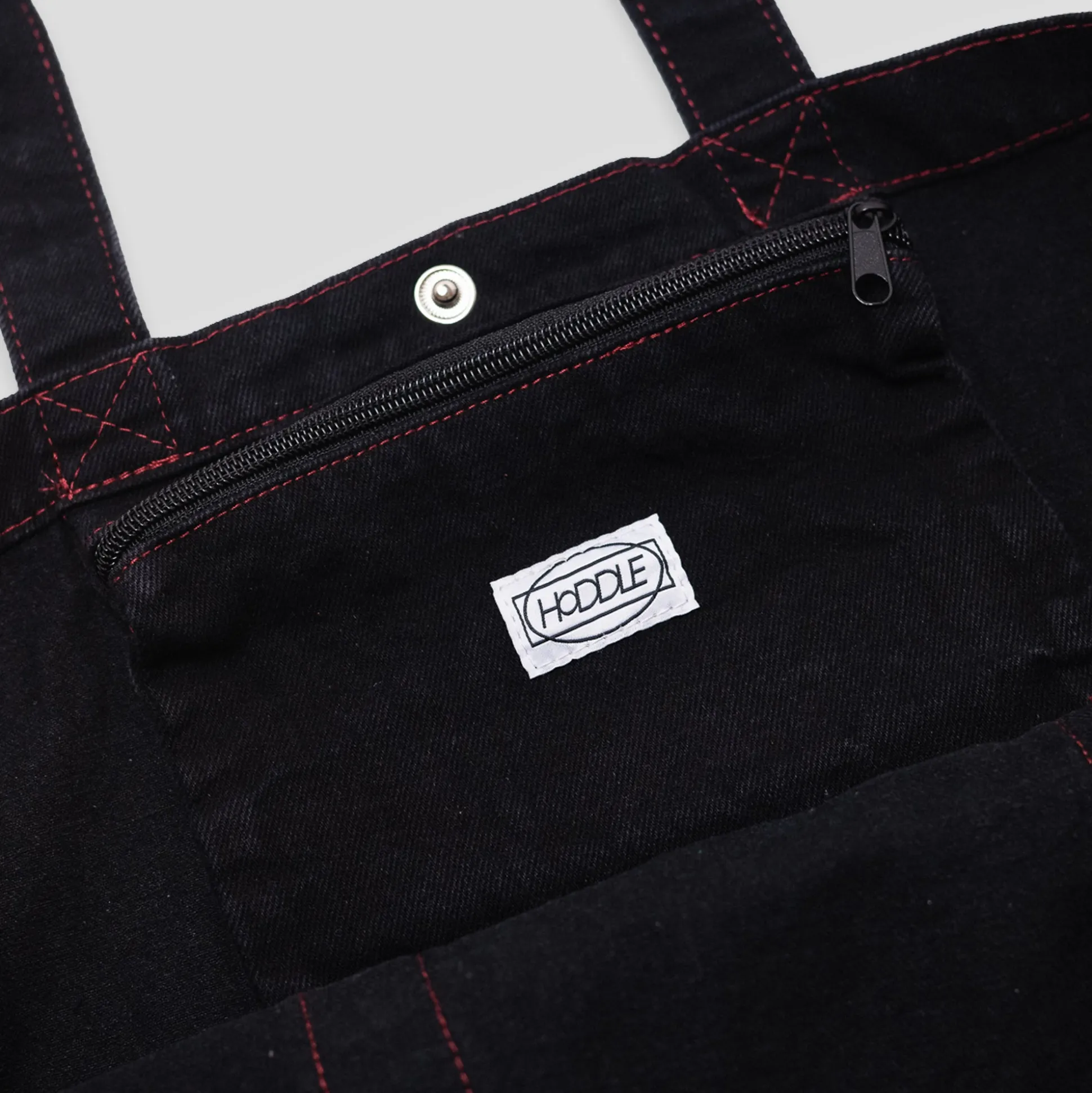 Hoddle Thunderdome Denim Tote Bag - Black Denim / Red Contrast Stitch
