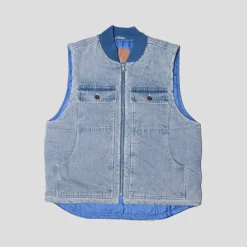 Hoddle Zip Up Carpenter Vest - Blue Denim Wash