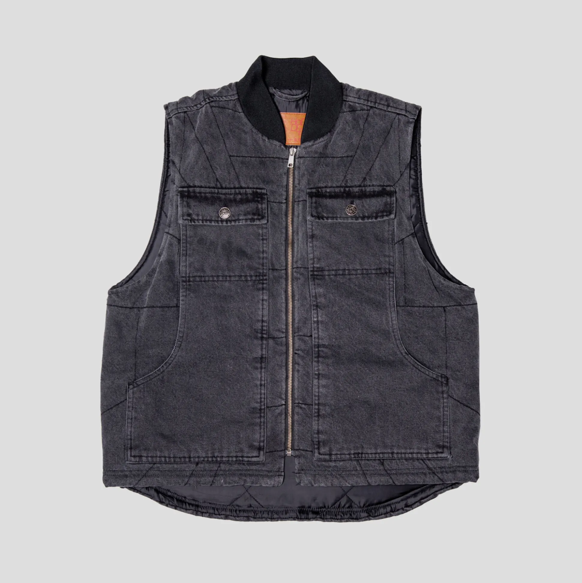 Hoddle Zip Up Carpenter Vest - Black Denim Wash