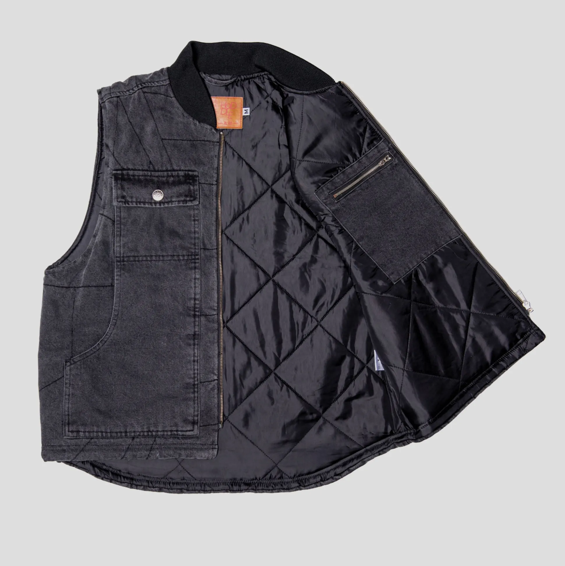 Hoddle Zip Up Carpenter Vest - Black Denim Wash