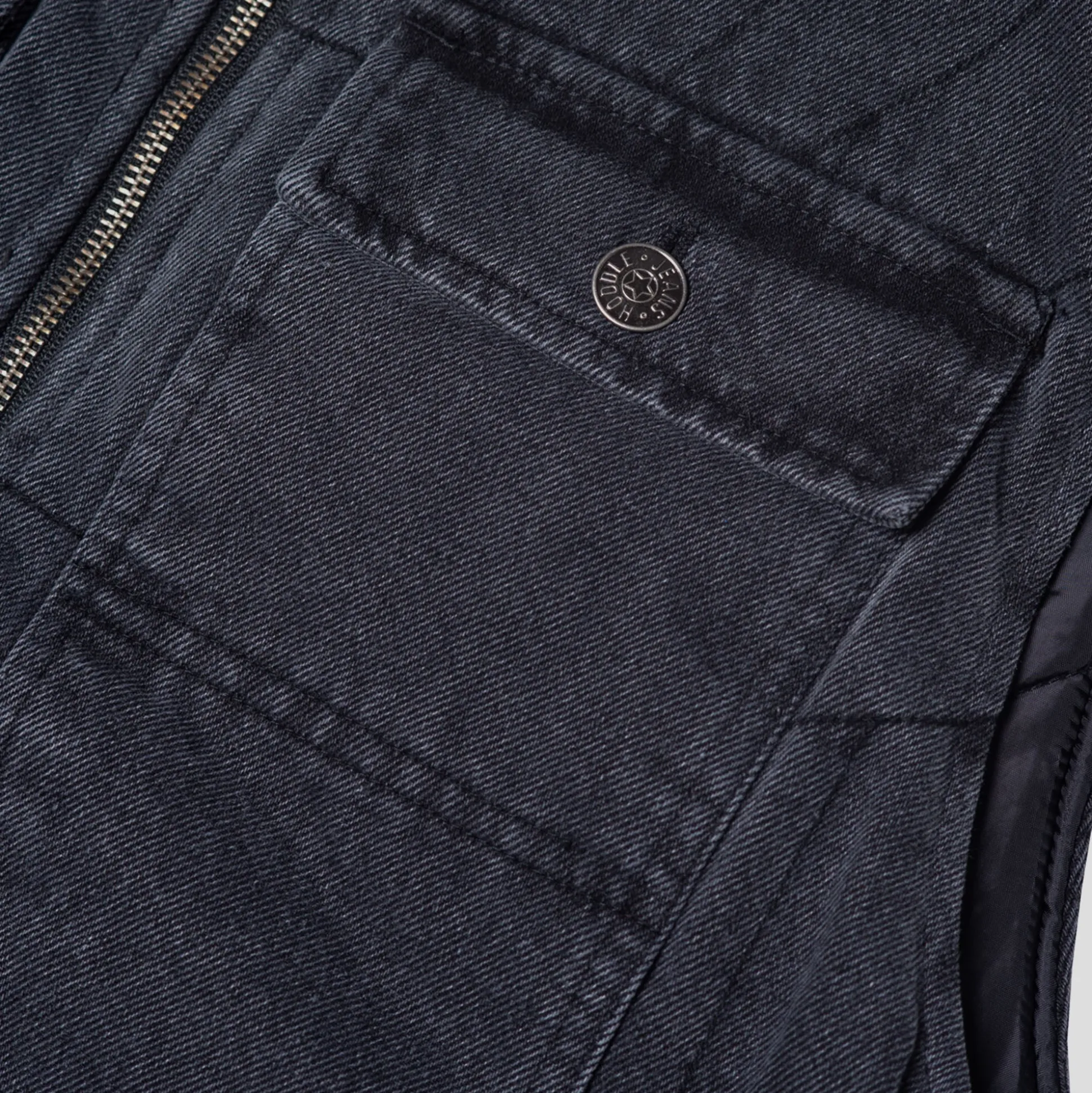 Hoddle Zip Up Carpenter Vest - Black Denim Wash