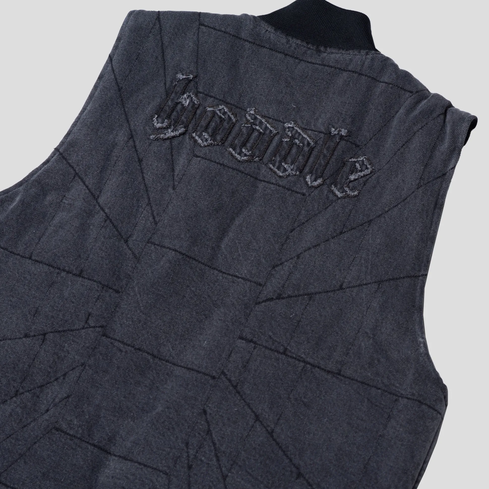 Hoddle Zip Up Carpenter Vest - Black Denim Wash