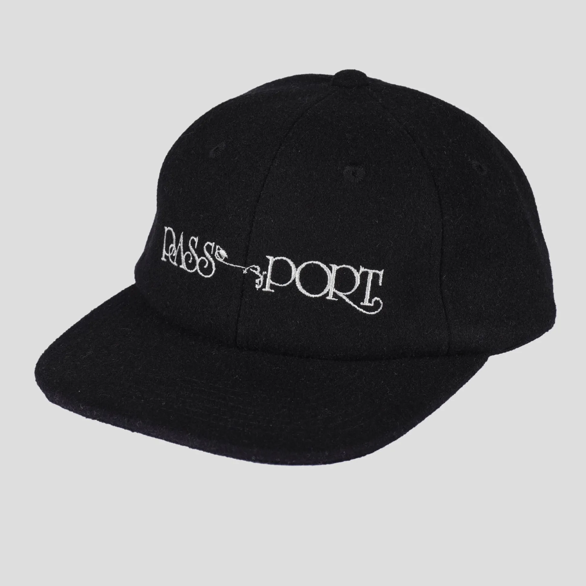 Pass~Port Stem Logo Woollen Casual Cap - Black