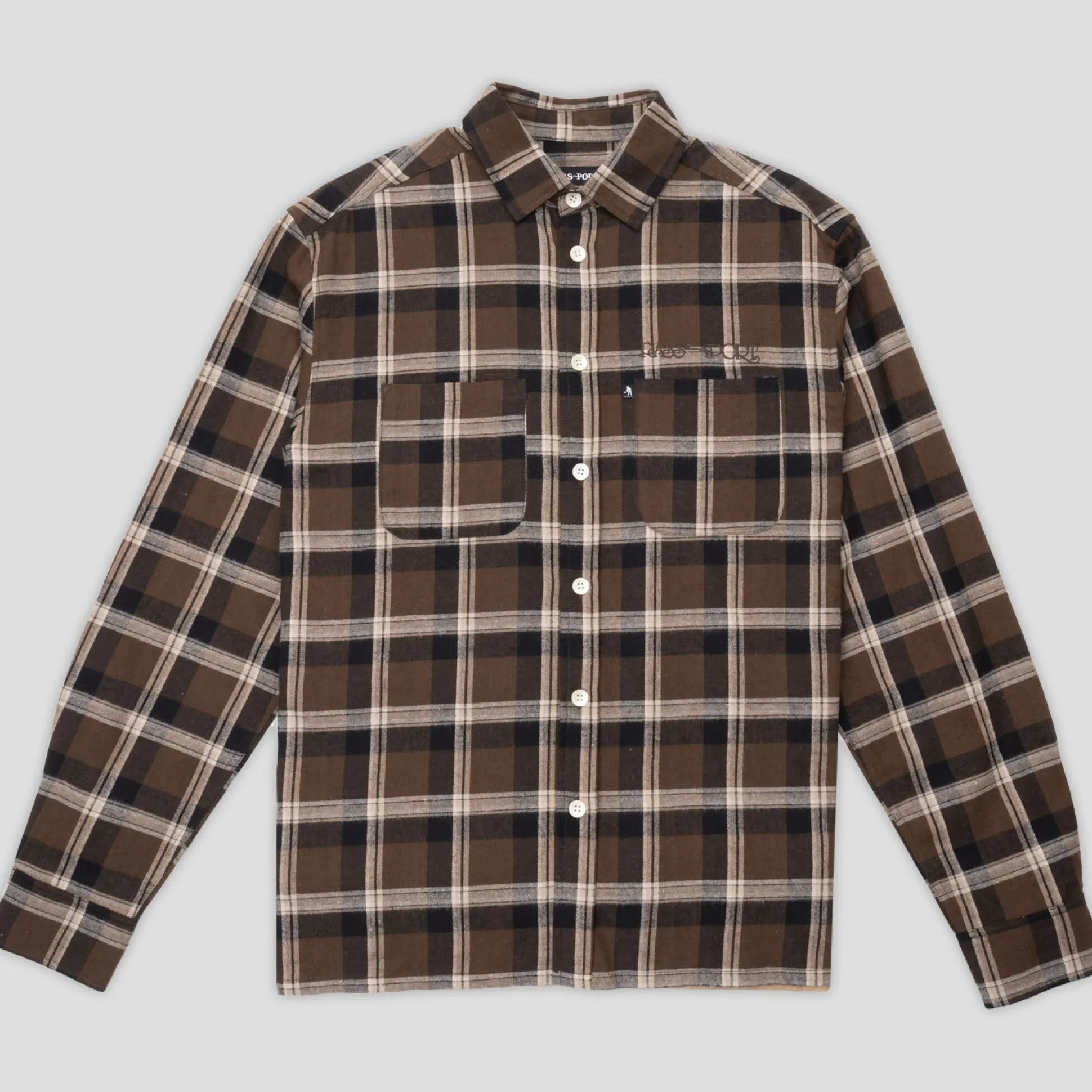 Pass~Port Stem Workers Check Shirt Long-Sleeve - Brown