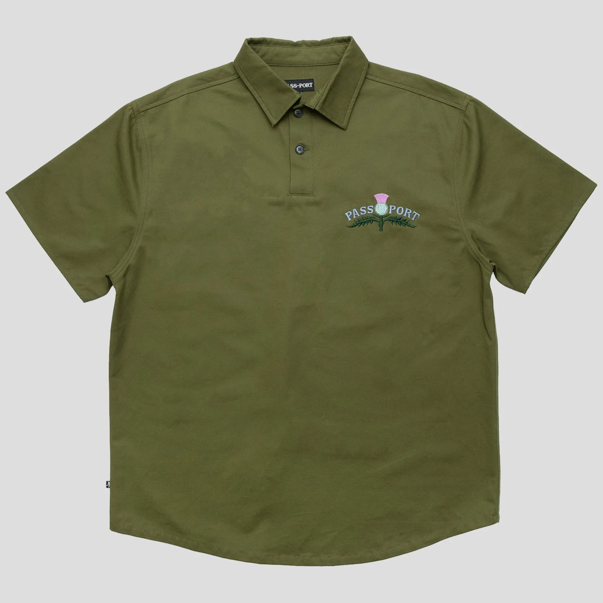 Pass~Port Thistle Embroidery AG Shirt Short Sleeve - Moss