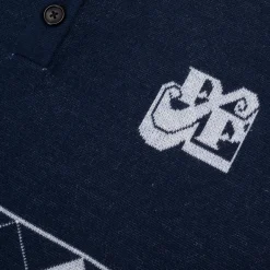 Pass~Port Tilde Stamp Knit Long-sleeve Polo - Navy