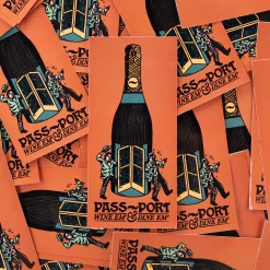 Pass~Port Wine Em Dine Em Sticker