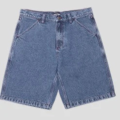 Pass~Port Workers Club Denim Short - Washed Dark Indigo / Maroon Stitc