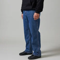 Pass~Port Workers Club Denim Jean - Washed Dark Indigo / Maroon Stitch