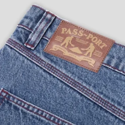 Pass~Port Workers Club Denim Jean - Washed Dark Indigo / Maroon Stitch