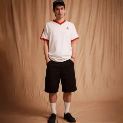 Pass~Port Workers Stripe Organic Cotton Jersey - White / Red