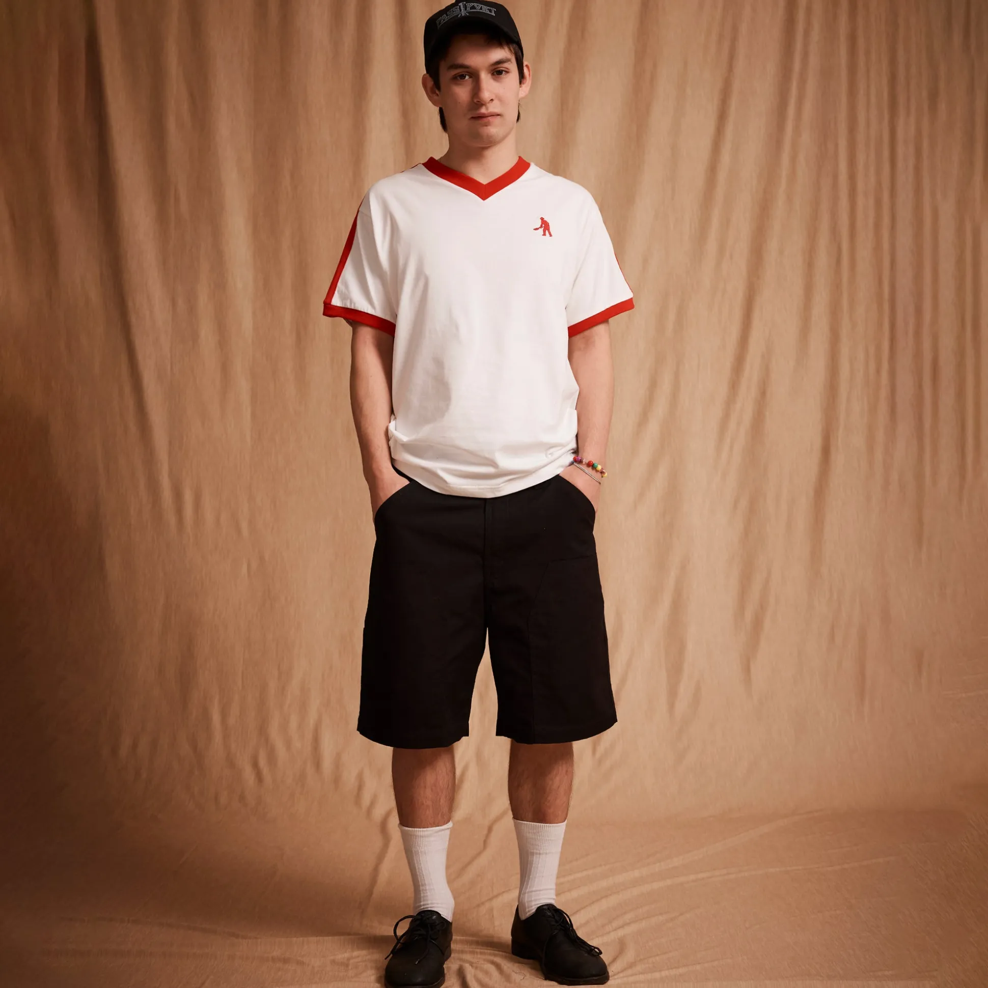 Pass~Port Workers Stripe Organic Cotton Jersey - White / Red