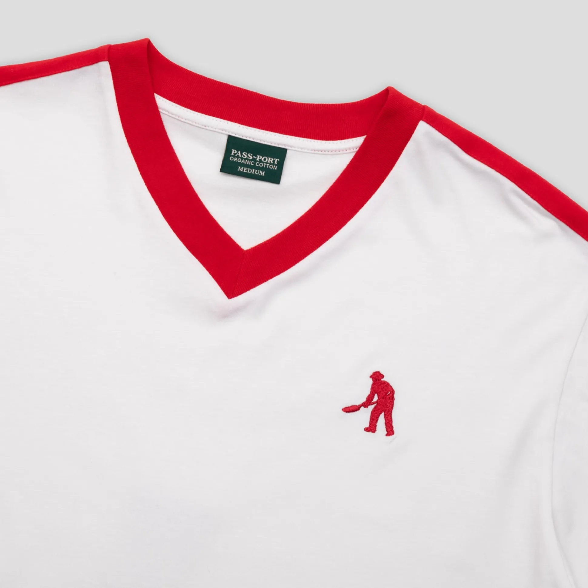 Pass~Port Workers Stripe Organic Cotton Jersey - White / Red