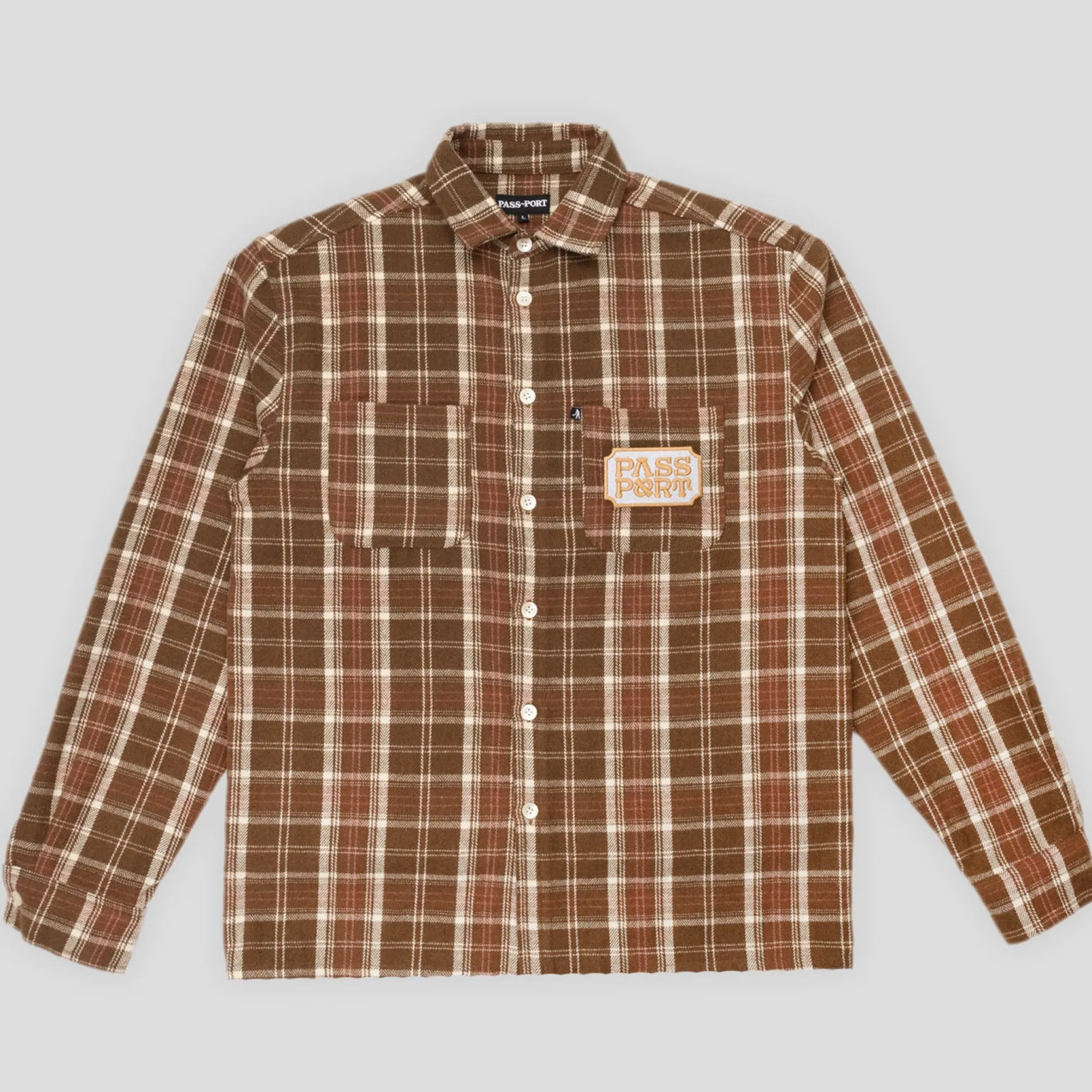 Pass~Port Yearbook Logo Workers Flannel - Caramel