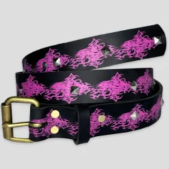 Personal Joint Holy Studded Leather Belt - Pink / Silver / Black