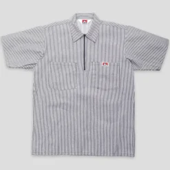 Ben Davis Striped 1/2 Zip Short-Sleeve Shirt - Navy