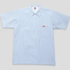 Ben Davis Striped 1/2 Zip Short-Sleeve Shirt - Blue