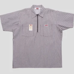 Ben Davis Striped 1/2 Zip Short-Sleeve Shirt - Brown