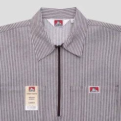 Ben Davis Striped 1/2 Zip Short-Sleeve Shirt - Brown