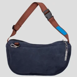Bichon Pockets Everyday Suede Crossbody Slouch Bag - Navy