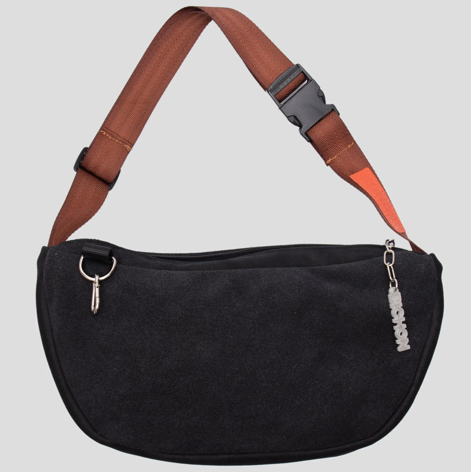 Bichon Pockets Everyday Suede Crossbody Slouch Bag - Black