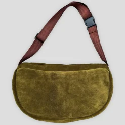 Bichon Pockets Everyday Suede Crossbody Slouch Bag - Olive