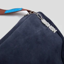 Bichon Pockets Everyday Suede Crossbody Slouch Bag - Navy