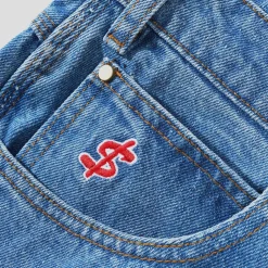 Cash Only Logo Baggy Denim Jeans - Light Indigo