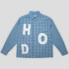 Hoddle Melange Long Sleeve Shirt - Blue Ginghan / White