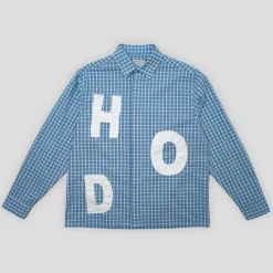 Hoddle Melange Long Sleeve Shirt - Blue Ginghan / White