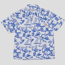 HODDLE "SCATTERED LOGO" CAMP SHIRT WHITE/BLUE