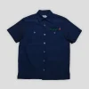 Hoddle Thorn Seersucker Short Sleeve Shirt - Navy