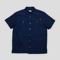 Hoddle Thorn Seersucker Short Sleeve Shirt - Navy