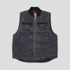 Hoddle Zip Up Carpenter Vest - Black Denim Wash