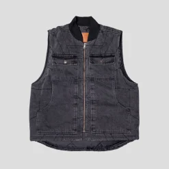 Hoddle Zip Up Carpenter Vest - Black Denim Wash