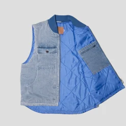 Hoddle Zip Up Carpenter Vest - Blue Denim Wash