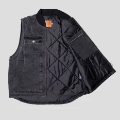 Hoddle Zip Up Carpenter Vest - Black Denim Wash